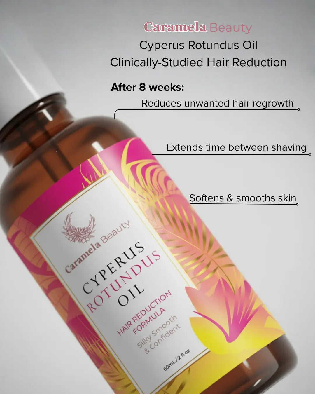 Experience Effortless Hair Reduction with Caramela Beauty's Cyperus Rotundus Oil - 60Ml/2Oz for Smooth, Silky Skin